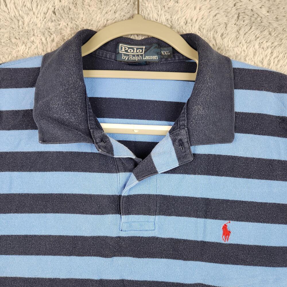 Vintage Polo Ralph Lauren Polo Shirt Mens 2XL Blue Stripe Red Small Pony Logo